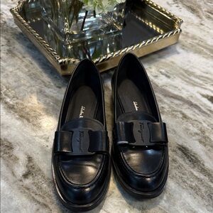 Brand New Salvatore Ferragamo Black Leather Bow-Trim Loafers STILL In STORE!